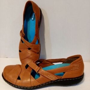 Clarks Bendables Womens 60410 US9M Tan‎ Brown Leather  Flats